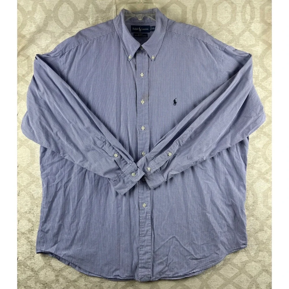 Polo Ralph Lauren Blake Men XXL Blue Gingham Check Button Down Cotton Shirt XXL